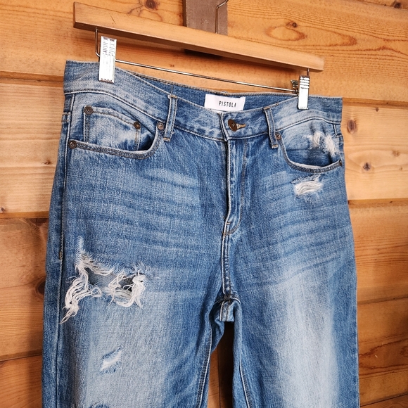 PISTOLA Jeans Presley Distressed High Rise Relaxed Roller‎ Crop Boho Sz 27 X 24" - Picture 2 of 11